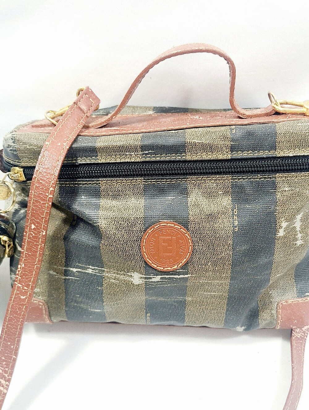Fendi Black and Brown Striped Satchel